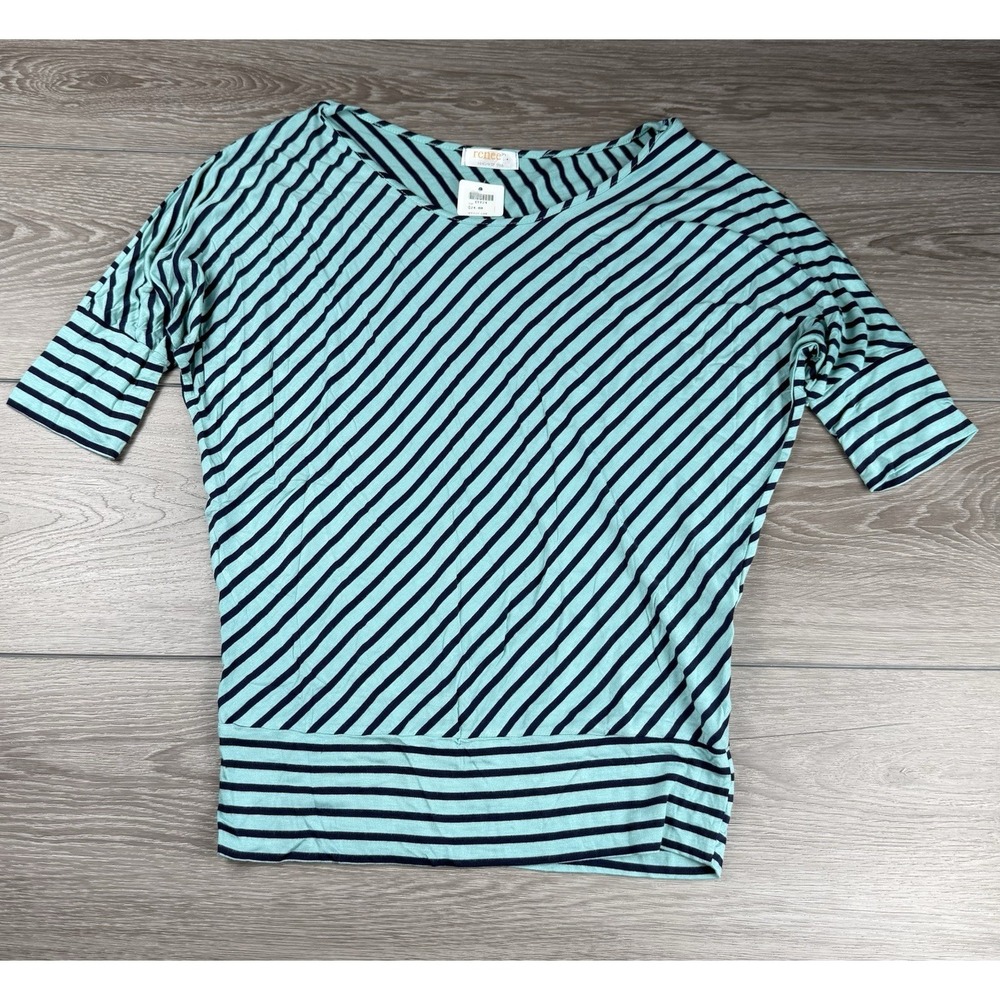 Renee‎ C Women's Short Sleeve Striped Top Green Blue Size Large